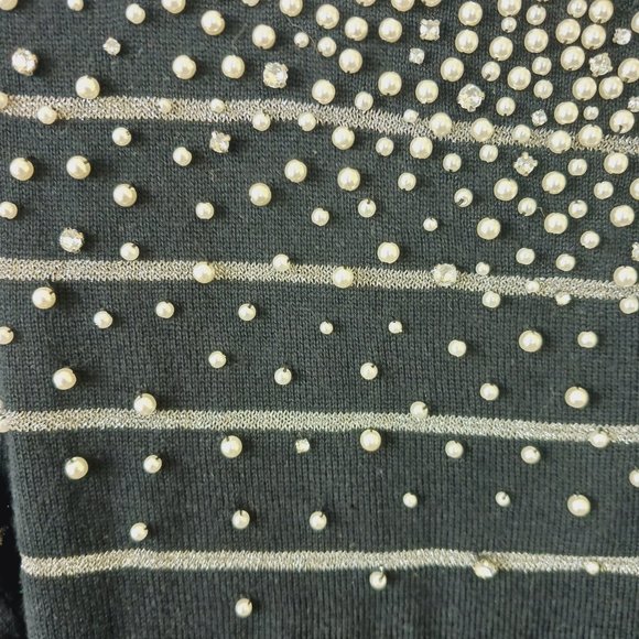 Halogen x Atlantic-Pacific Women's Black-Silver Pearled Stripe Sweater Size S - Picture 5 of 12